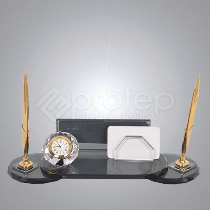 Kristal Masa İsimliği Çift Kalemli 10x32 cm