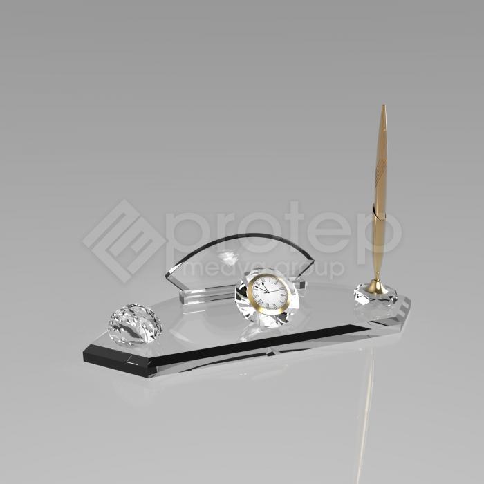 Kristal Masa İsimliği - Oval Şeffaf Cam 13X30 cm