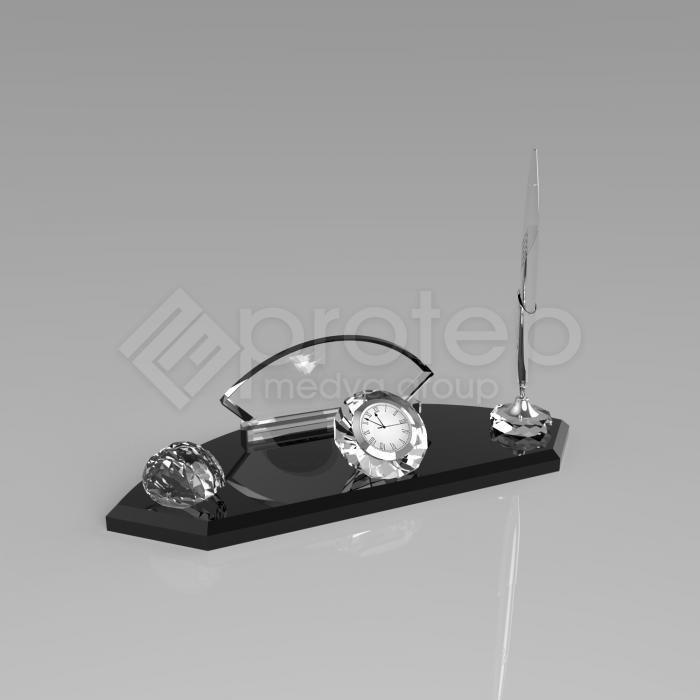 Kristal Masa İsimliği - Oval Siyah Cam 13X30 cm