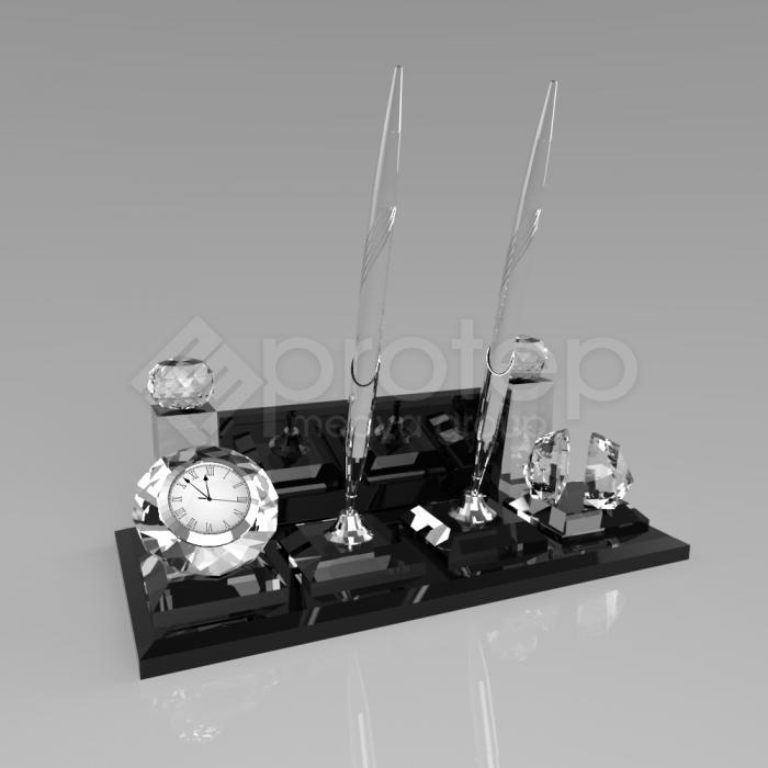 Kristal Masa İsimliği - Siyah Cam 12X24 cm