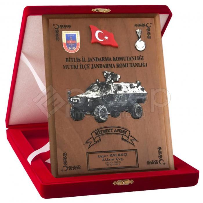 Kadife Kutulu Lazer Kesim Jandarma Ahşap Askeri Plaket