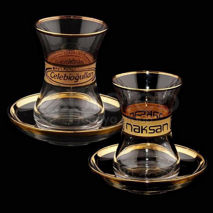 Altın Yaldızlı Logolu Çay Bardağı (Tabak Hariç)