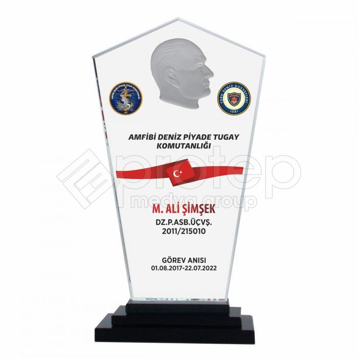 Atatürk Figürlü Askeri Şilt Tugay Piyade Kristal Plaket 