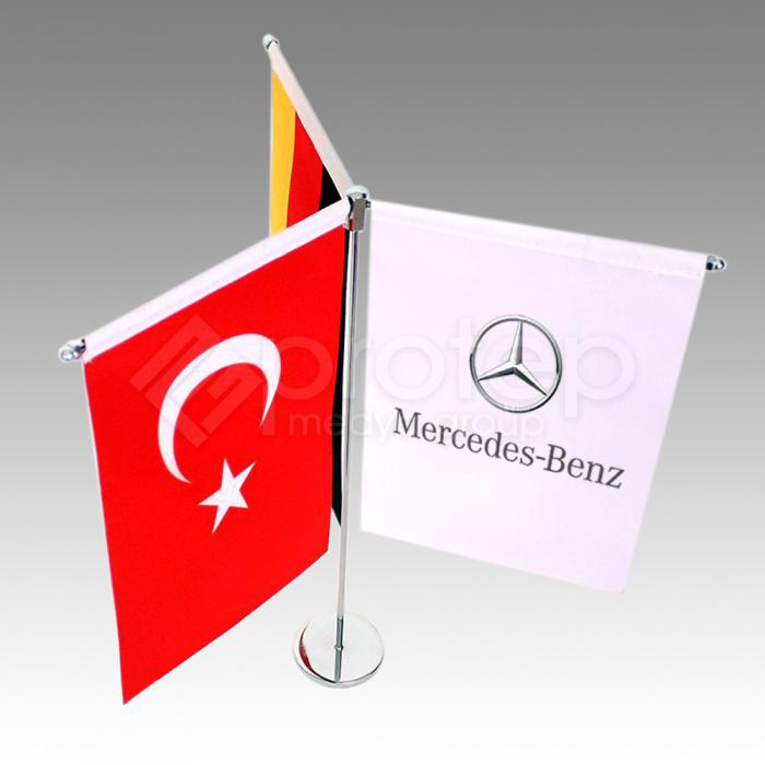 T Krom Üçlü 10cm Masaüstü Bayrak