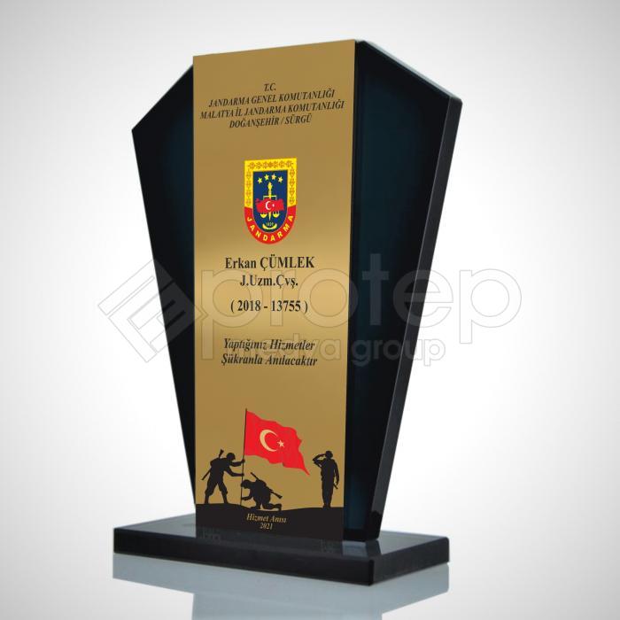 Jandarma Hizmet Anısı Kristal Cam Şilt Tayin Plaketi