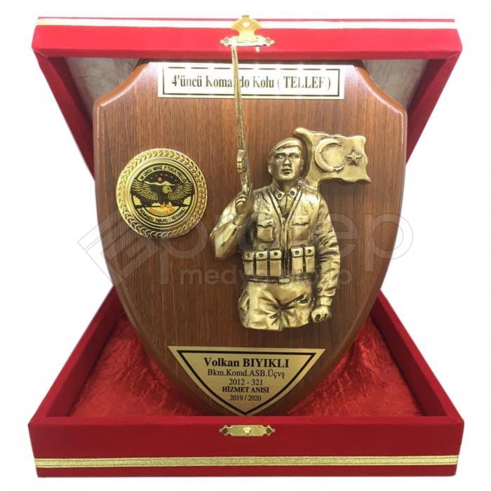 Askeri Komando Figürlü Hizmet Anısı Plaket Şilt
