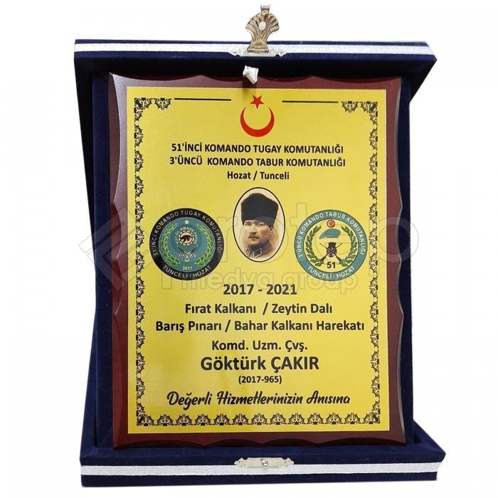 Albüm Kadife Kutulu Levha Uv Baskılı Ahşap Askeri Plaket