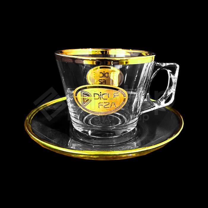 Altın Yaldızlı Cam Nescafe Kahve Fincanı ve Tabağı