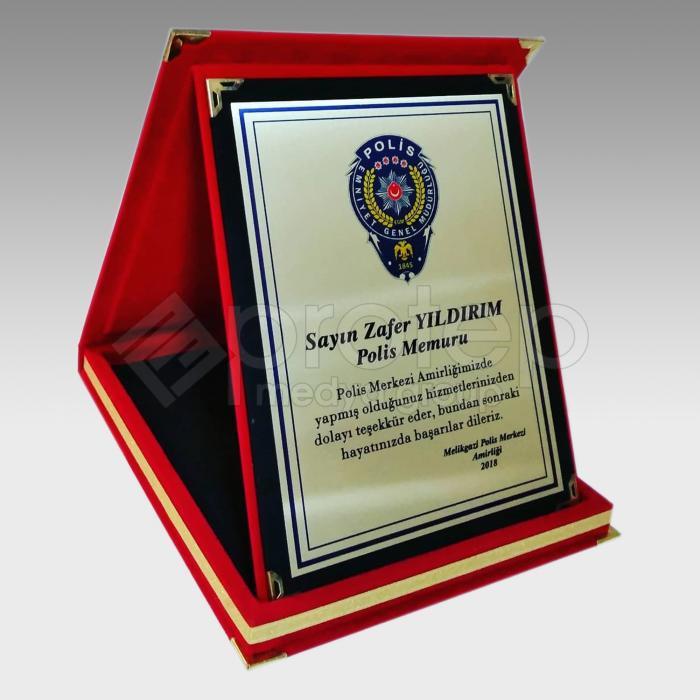 Kırmızı Kadife Kutulu Polis Emniyet Albüm Plaket 