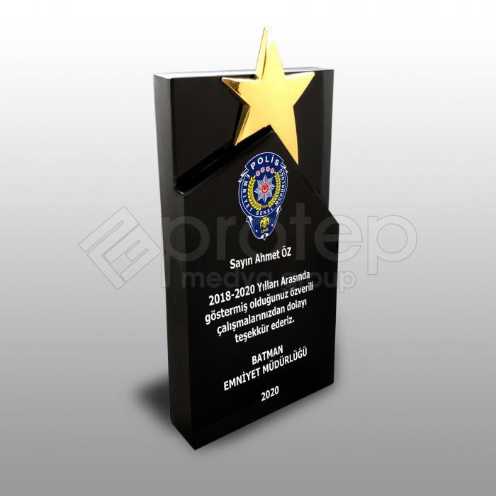 Polis Hizmet Anısı Kristal Cam Tayin Plaketi