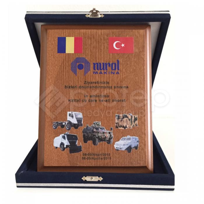 Lacivert Kadife Kutulu Uv Baskılı Ahşap Plaket 15x20 cm