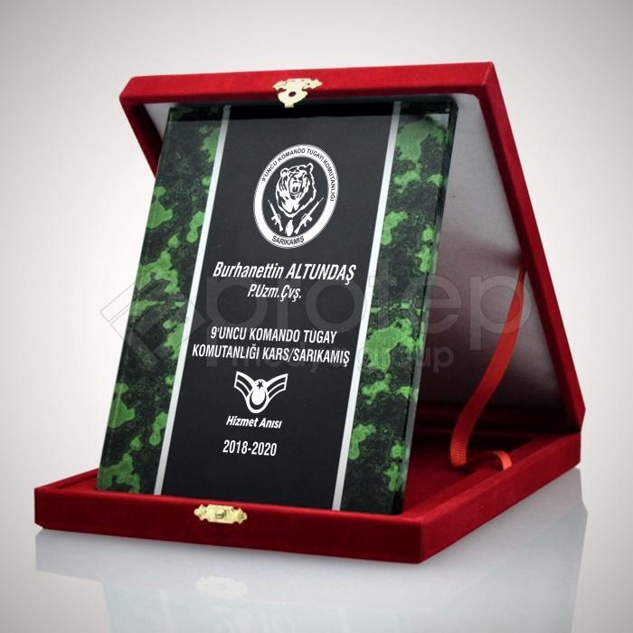 Askeri Kamuflajlı Komando Hizmet Anısı Kristal Plaket