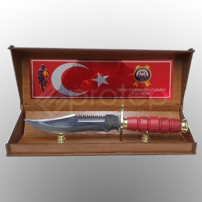 Ahşap Kutulu Hediyelik Baskılı Askeri Komando Bıçağı Şilt
