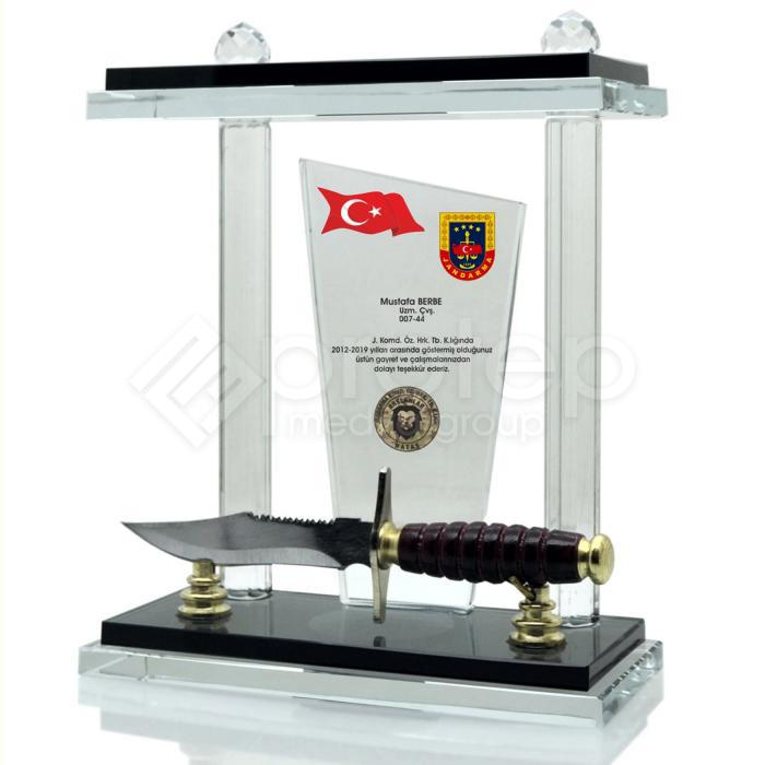Komando Bıçaklı Vip Askeri Kristal Plaket ŞLT-109