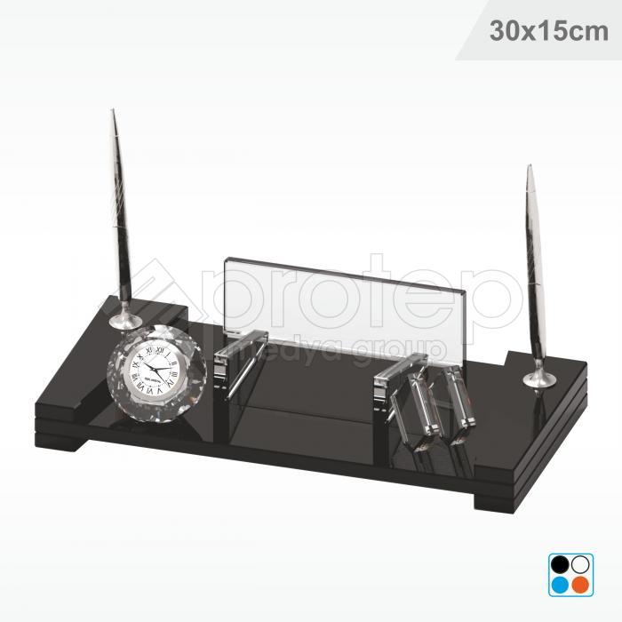 Kristal Cam Masa İsimliği Notluklu 30X15 cm