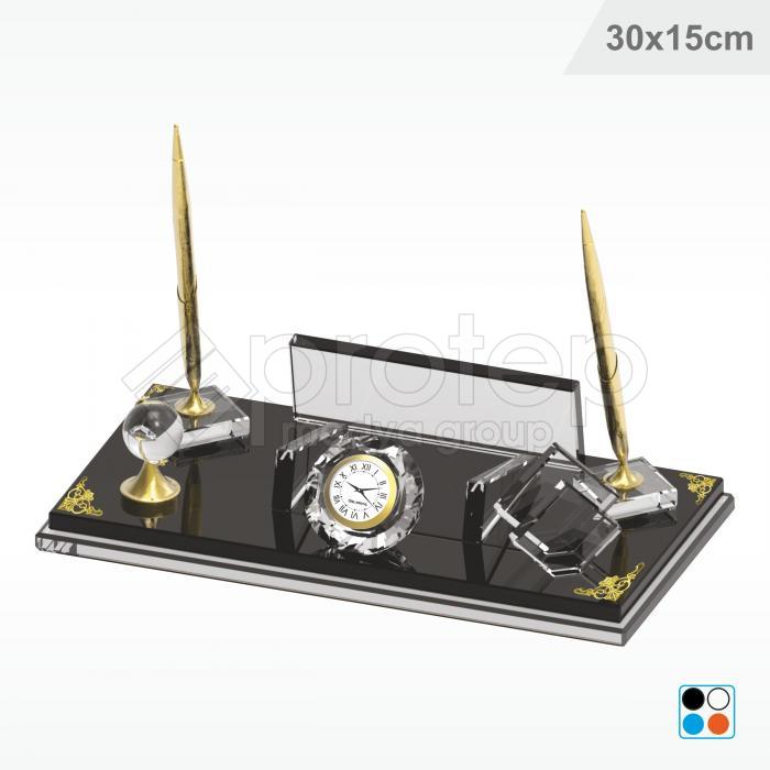 Kristal Cam Masa İsimliği Notluklu 15X30 cm
