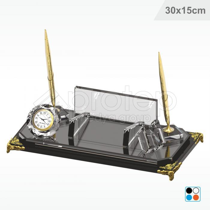 Kristal Cam Masa İsimliği Notluklu 15X30 cm