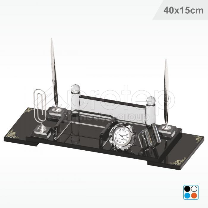 Kristal Masa İsimliği - Şeffaf Siyah Cam 40X15 cm