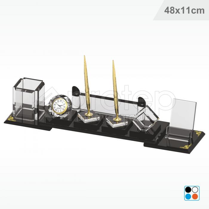 Kristal Masa İsimliği - Şeffaf Siyah Cam 48X11 cm