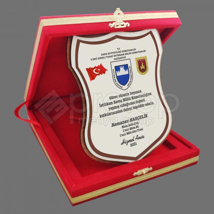 Kadife Kutulu Ahşap Kalkan Jandarma Hizmet Anısı Tayin Plaketi