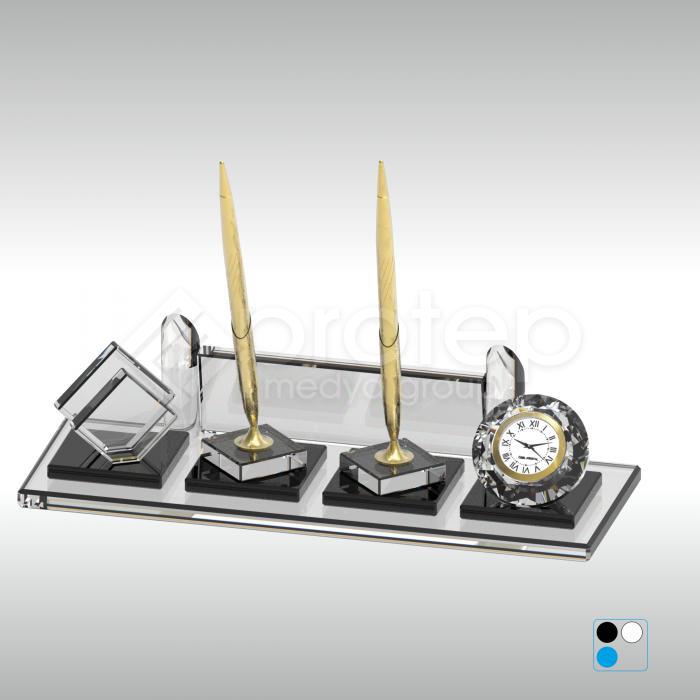 Kristal Masa İsimliği Çift Kat Şeffaf ve Siyah Cam 11X30 cm