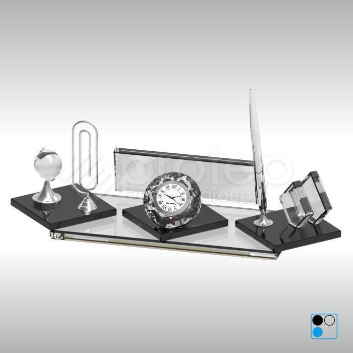 Kristal Masa İsimliği - Siyah Şeffaf Cam 11X34 cm