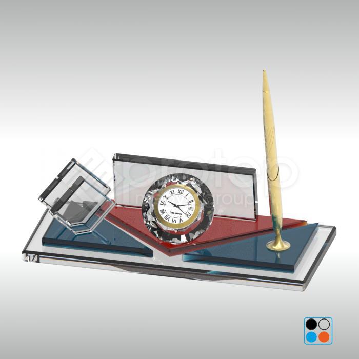 Kristal Masa İsimliği Şeffaf Mavi - Kırmızı Cam 11X24 cm