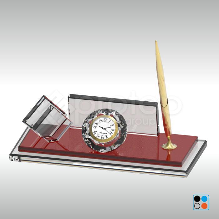 Kristal Masa İsimliği  Kırmızı Şeffaf Cam 11X24 cm