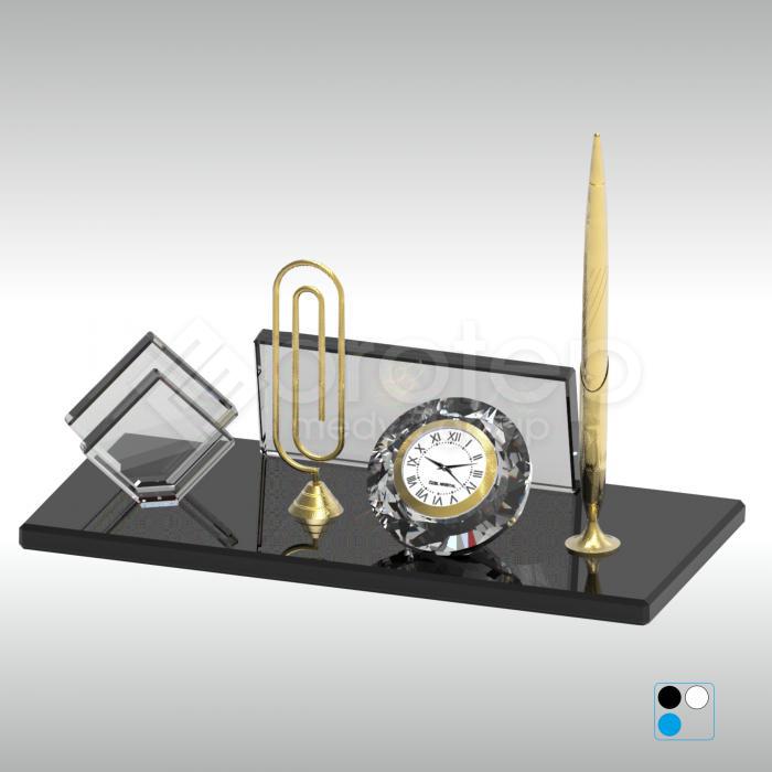 Kristal Masa İsimliği Kalemli Not Tutacaklı Cam 11X24 cm