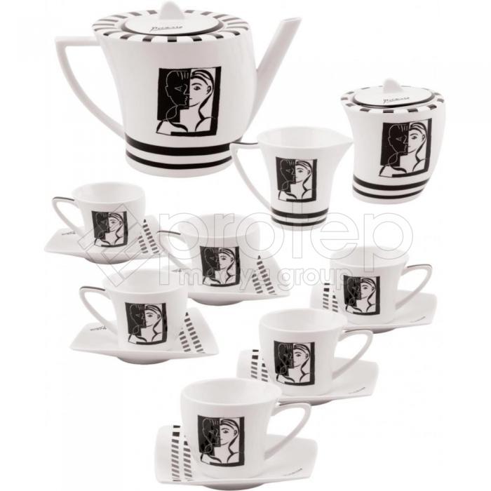 Picasso Porselen Çay Seti 9 Parça ( Şekerlik, Demlik, Fincan Takımı)