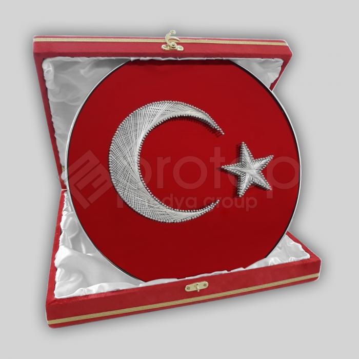 Ayyıldız Pleksi Üzeri Filografi Bakır Tabak Plaket