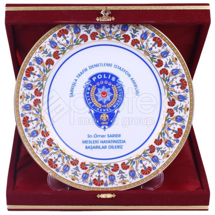 Kadife Kutulu Polis Hizmet Anısı Porselen Tabak Çini Plaket