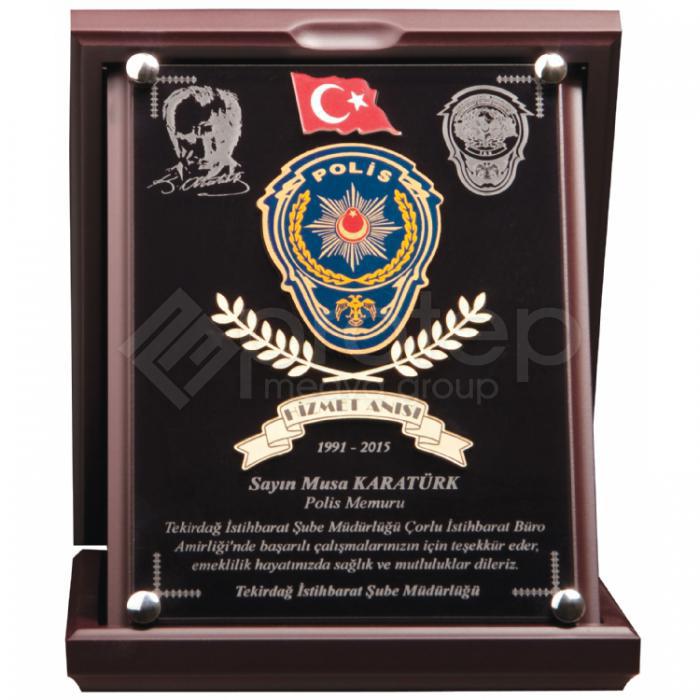 Ahşap Kutulu Lazer Kesimli Polis Hizmet Anısı Plaket