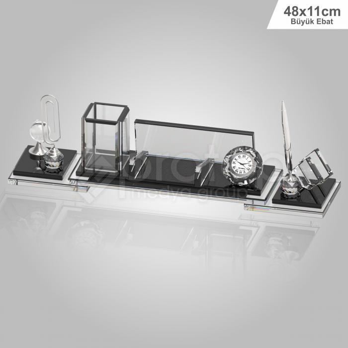 Kristal Masa İsimliği - Siyah Cam 11X48 cm