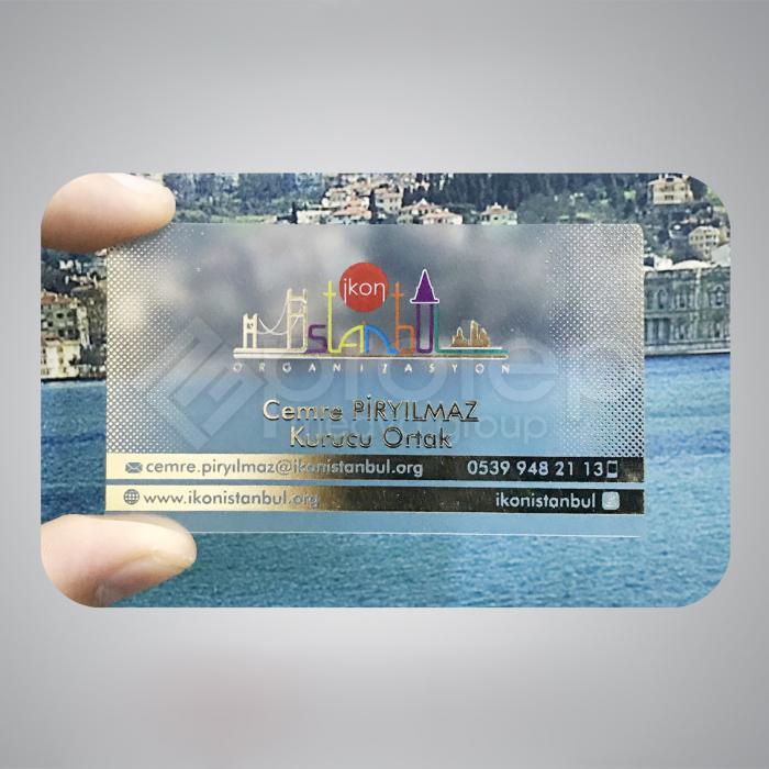 Şeffaf Pvc Altın Yaldız Uygulamalı Kartvizit