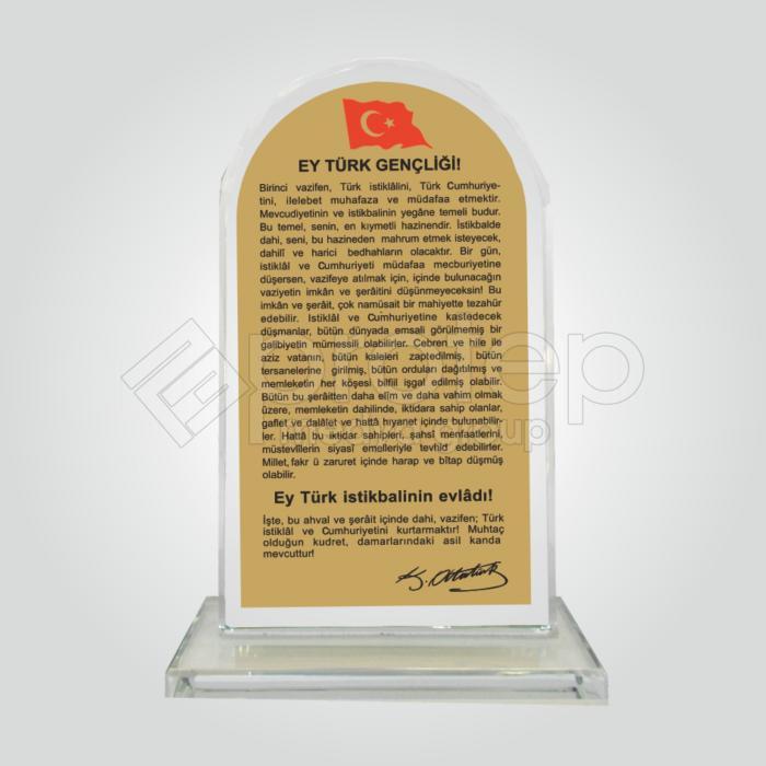 Şeffaf Kristal Cam Gençliğe Hitabe Plaketi