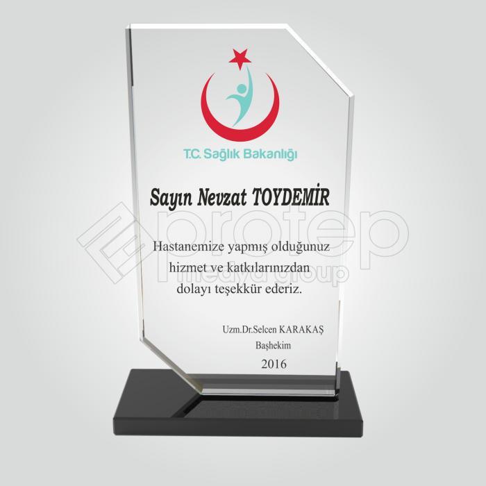 Şeffaf Kristal Cam Kamu Teşekkür Plaketi