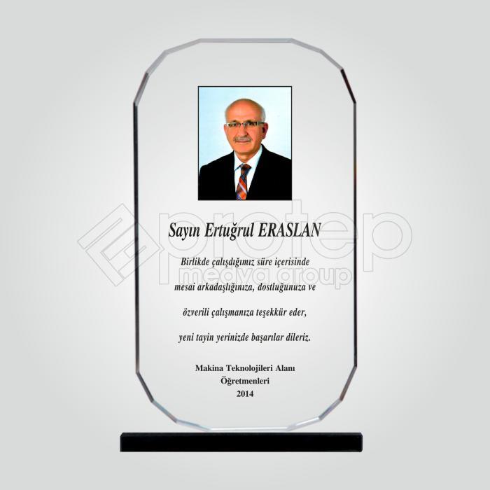 Şeffaf Kristal Cam Fotoğraflı Tayin Plaketi