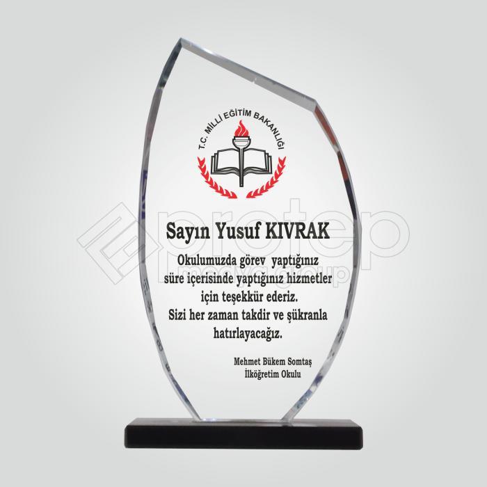 Şeffaf Kristal Cam Öğretmen Tayin Plaketi