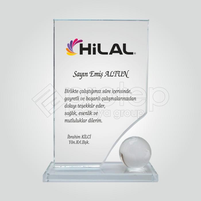 Şeffaf Kristal Cam İşten Ayrılma Anı Plaketi