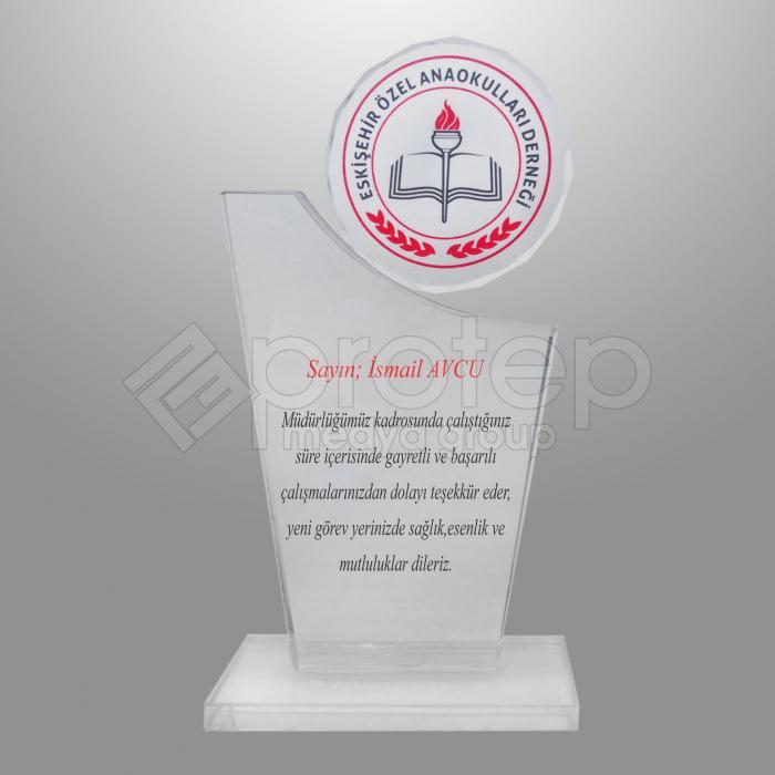 Hizmet Yılı Anısı Sütunlu Şeffaf Kristal Plaket