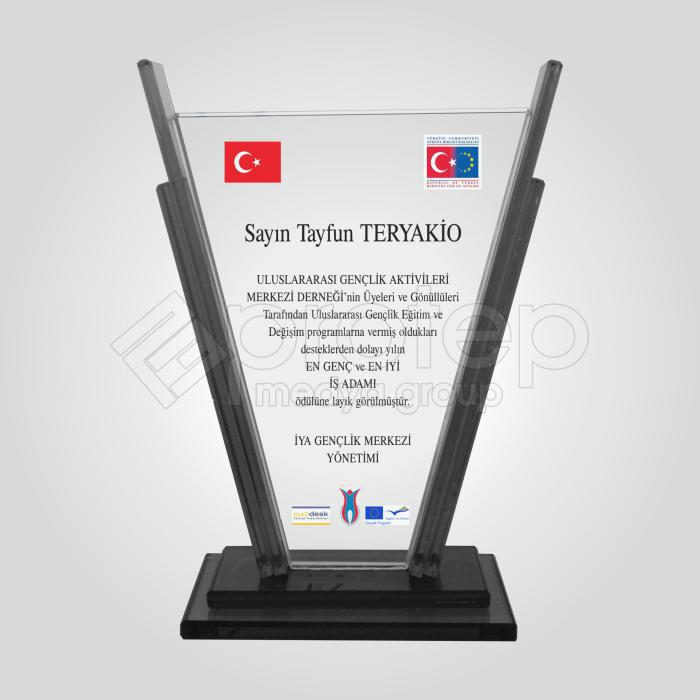 Siyah Cam Kristal Cam En İyi İş Adamı Ödülü Plaketi