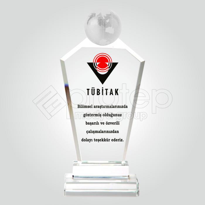 Özel Dünya Küreli Kristal Cam Teşekkür Plaketi