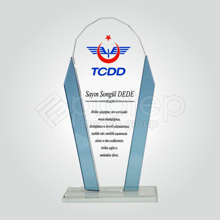 Oval Kesim Renkli Kristal Cam Emeklilik Anısına Plaket