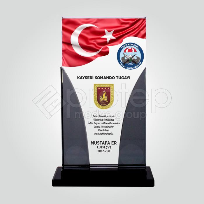 Kristal Cam Komando Tugay Jandarma Hizmet Anısı Plaketi