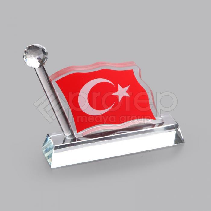 Türk Bayrağı Figürlü Kristal Plaket