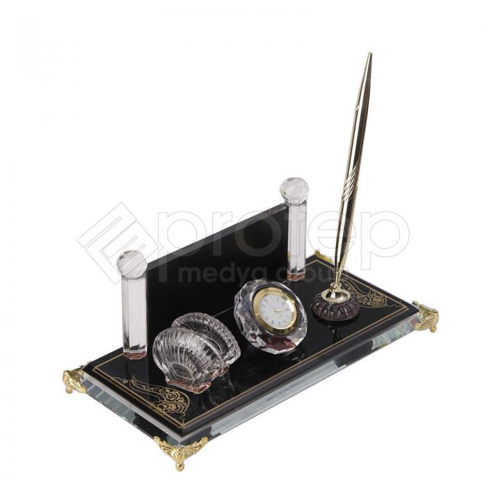 Kristal Masa İsimliği 13X25 cm - Siyah Cam Motifli