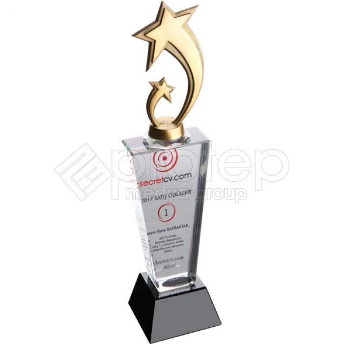 Yıldız Figürlü Kristal Cam Ödül Plaket