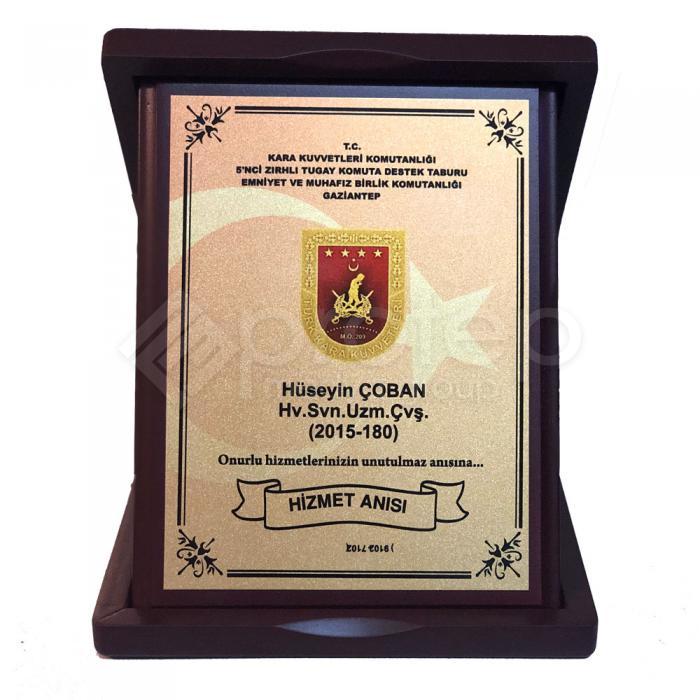 Askeri Ahşap Kutulu Ahşap Hizmet Anısı Plaket
